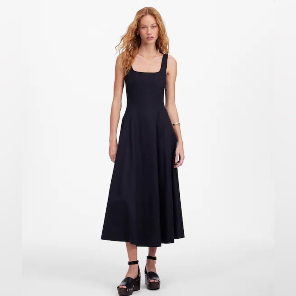 Madewell Seamed Squareneck Midi Dress in Jet Black